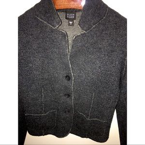 Wool Jacket Grey Warm Winter Blazer Cardigan Sweater by EILEEN FISHER